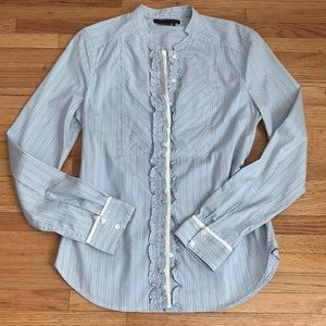 BCBG Maxazria button up + ruffle, ribbon, bib